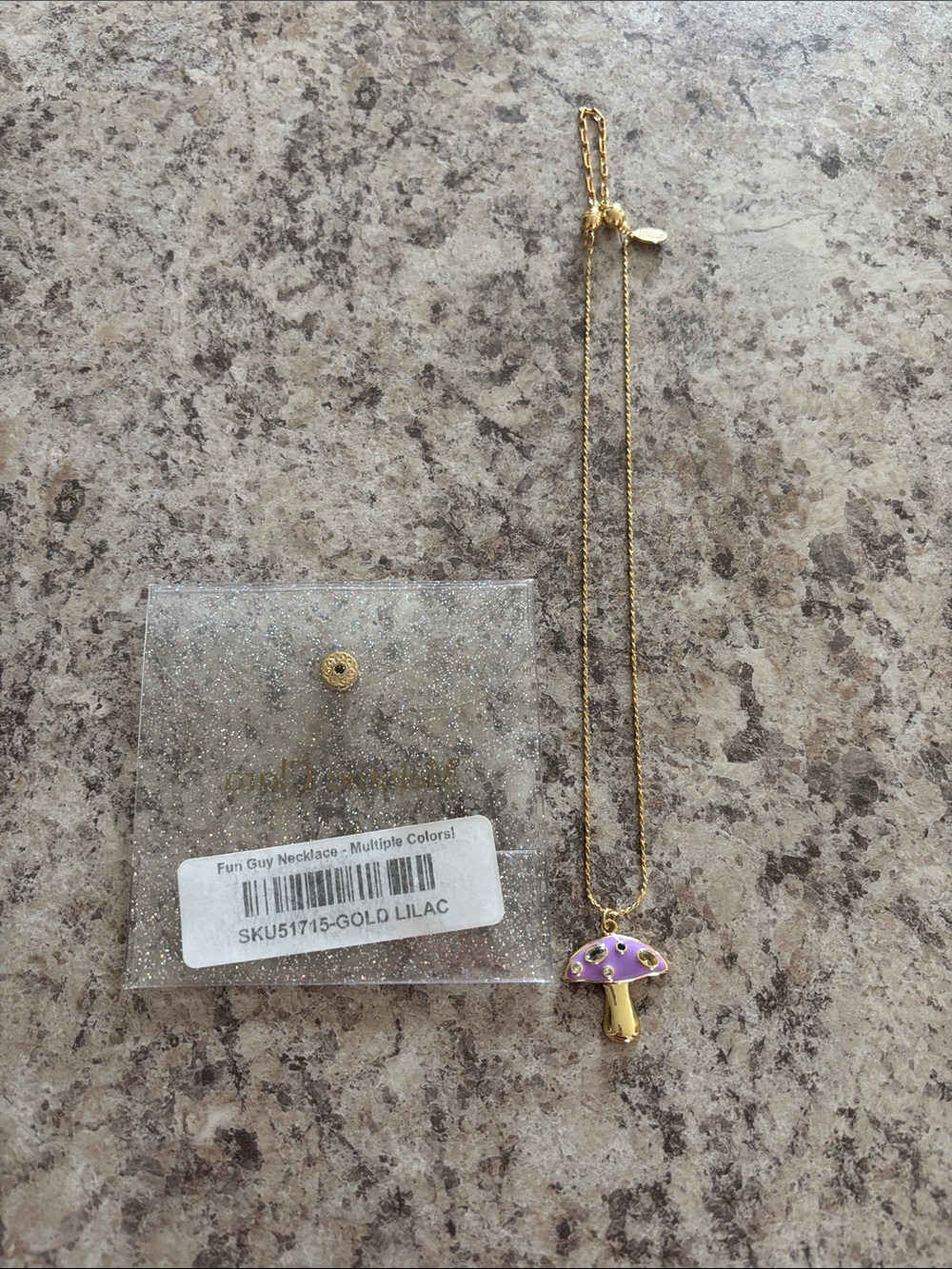 Gold-Tone Lilac Mushroom Pendant Necklace - Fun Guy